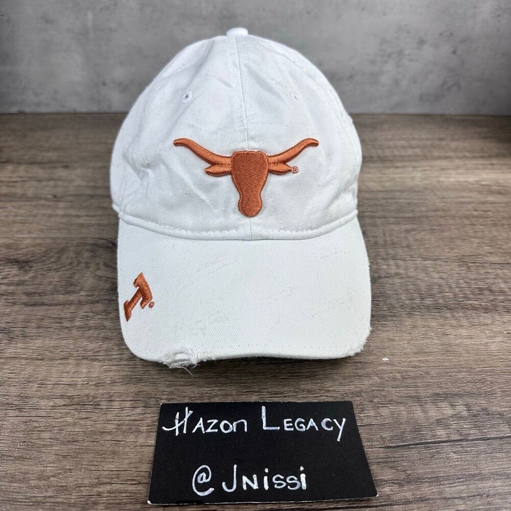 Texas Longhorns~Adult~Starter Cap Adjustable‎ Distressed Embroidered Hat~White